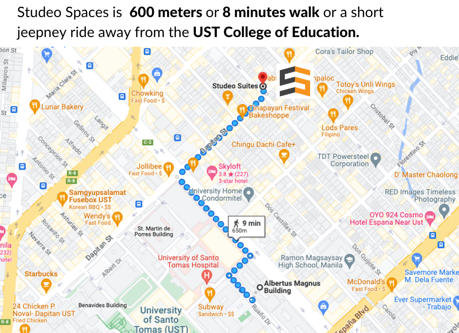 Studeo Spaces Study Hub Location in Manila: Near UST College of Education (UST Educ)