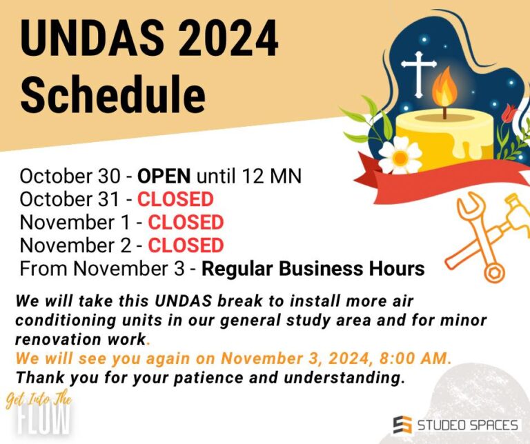 Studeo Spaces Undas 2024 Schedule Advisory